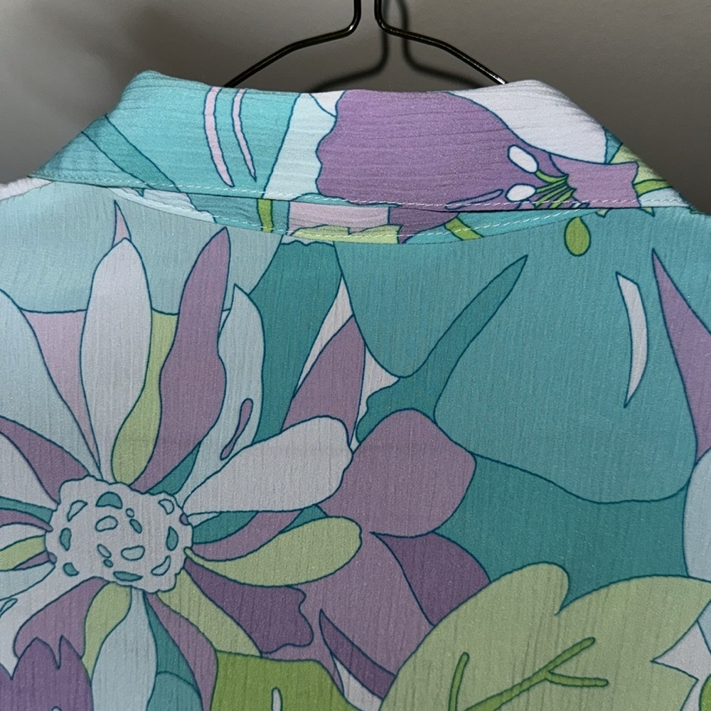 Allison Daley -VINTAGE Blue Lavender Floral Short Sleeve Button Down Size Large - Picture 13 of 16